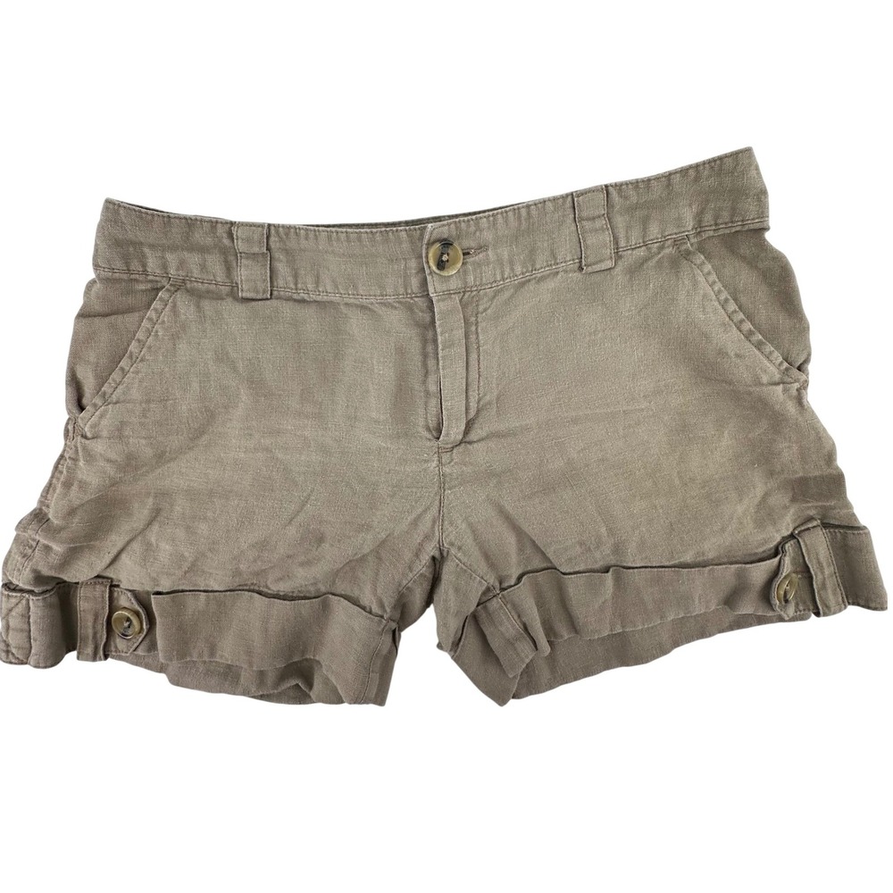 Banana‎ Republic Womens 4 Linen Shorts Tan Safari Cuffed Coastal Old Money